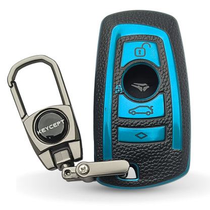 BMW TPU Leather Key Cover With Keychain. (Type 2)