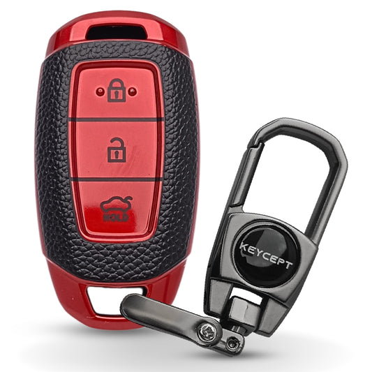 Hyundai TPU Leather Key Cover with Keychain. (Type 2)