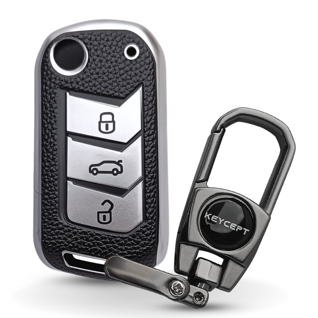 Mahindra TPU Leather Key Cover With Keychain. (Type 2)