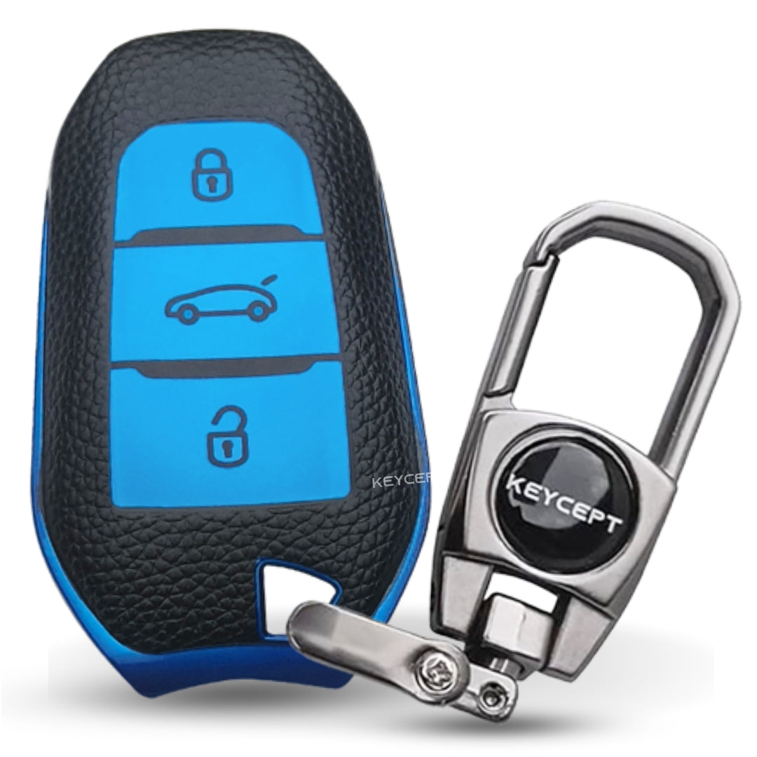 Citroen TPU Leather Key Cover with Keychain. (Type 2)