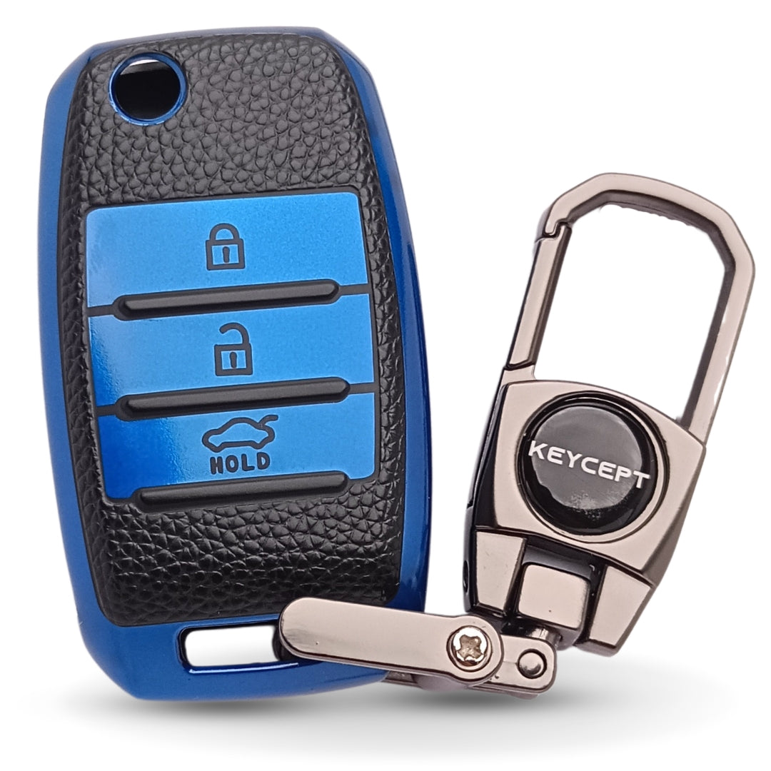 Kia TPU Leather Key Cover with Keychain. (Type 2)