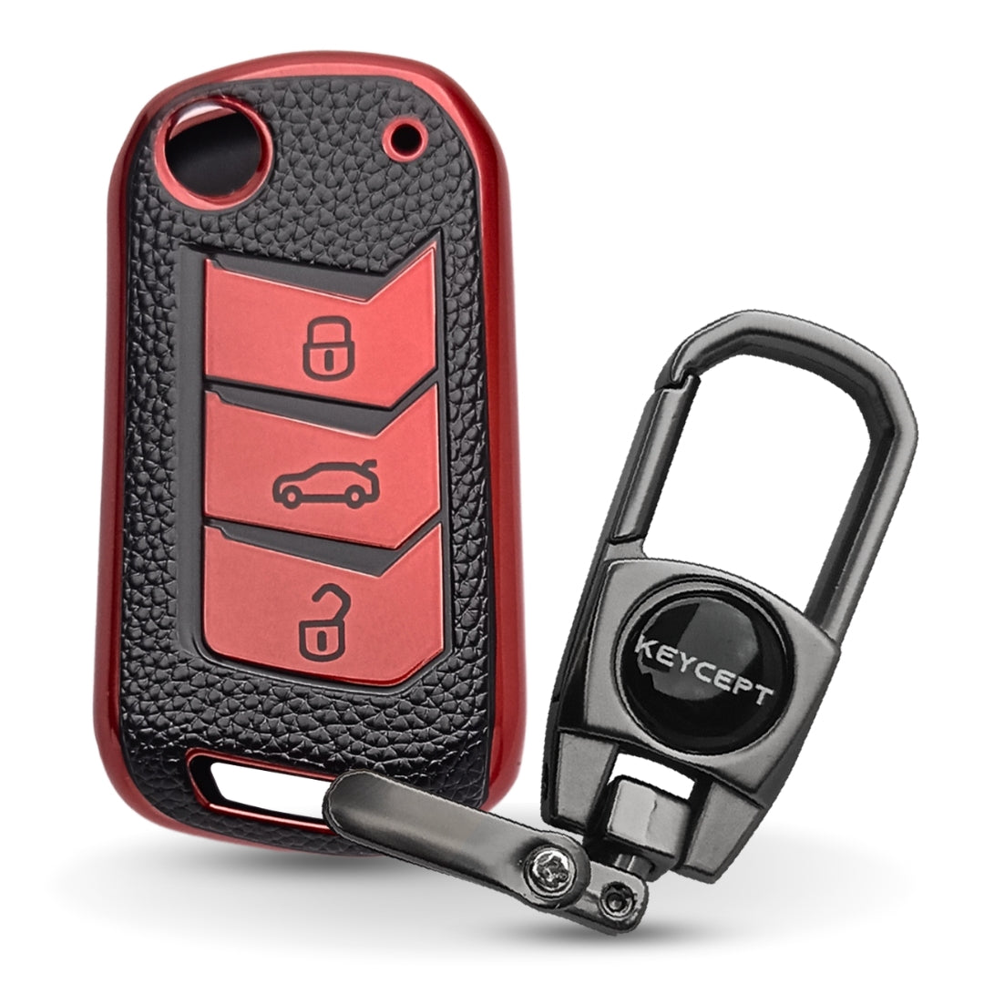 Mahindra TPU Leather Key Cover With Keychain. (Type 2)