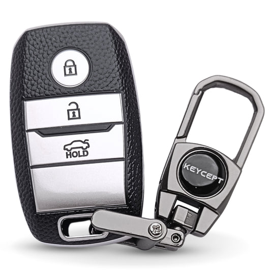 Kia TPU Leather Key Cover with Keychain. (Type 2)