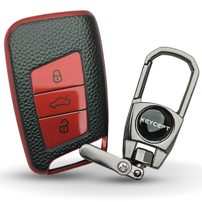 Skoda/Volkswagen TPU Leather Key Cover with Keychain. (Type 2)