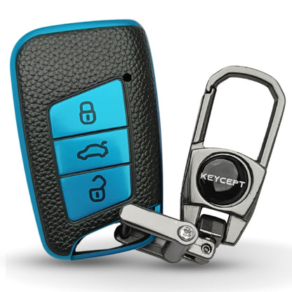 Skoda/Volkswagen TPU Leather Key Cover with Keychain. (Type 2)