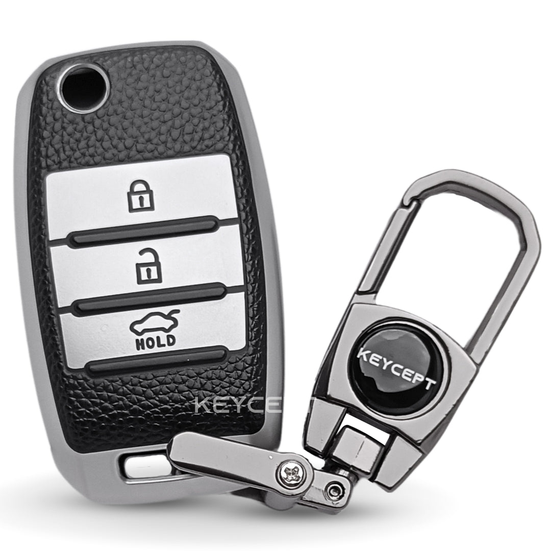 Kia TPU Leather Key Cover with Keychain. (Type 2)
