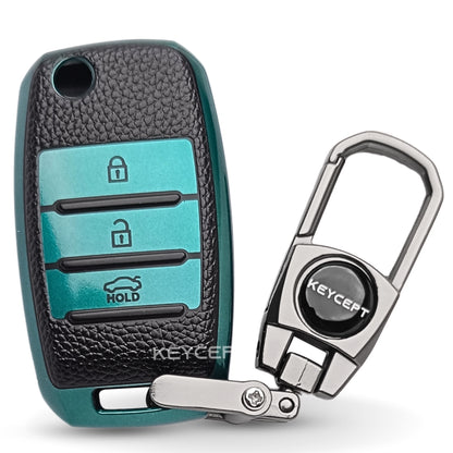 Kia TPU Leather Key Cover with Keychain. (Type 2)