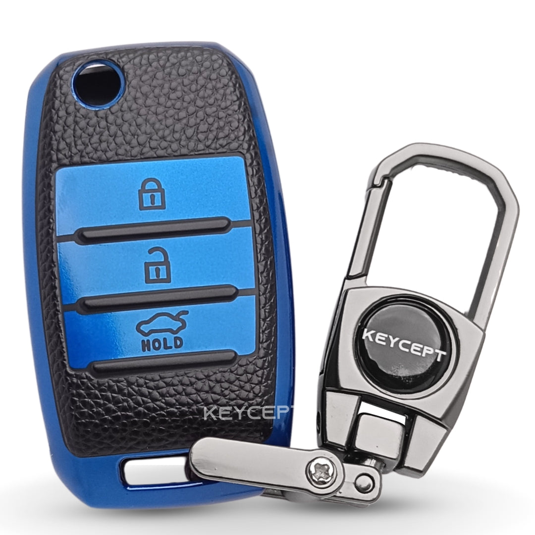 Kia TPU Leather Key Cover with Keychain. (Type 2)