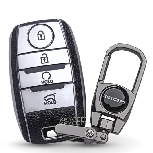 Kia TPU Leather Key Cover with Keychain. (Type 2)