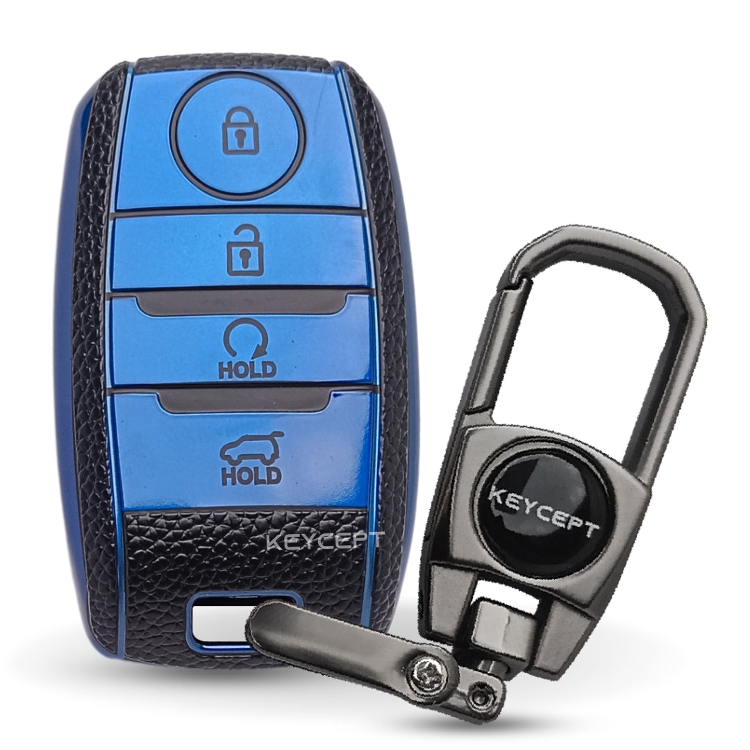 Kia TPU Leather Key Cover with Keychain. (Type 2)