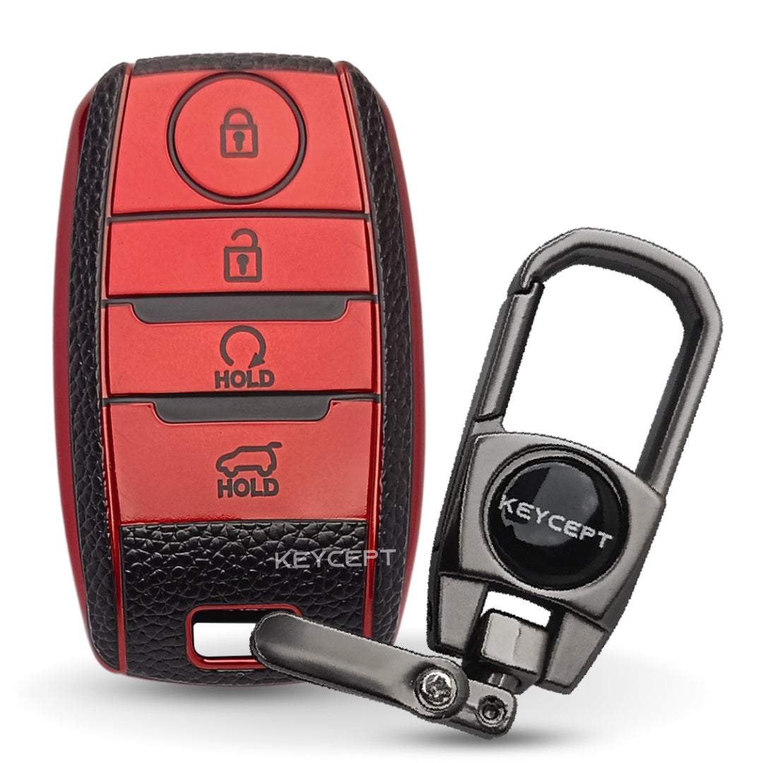 Kia TPU Leather Key Cover with Keychain. (Type 2)
