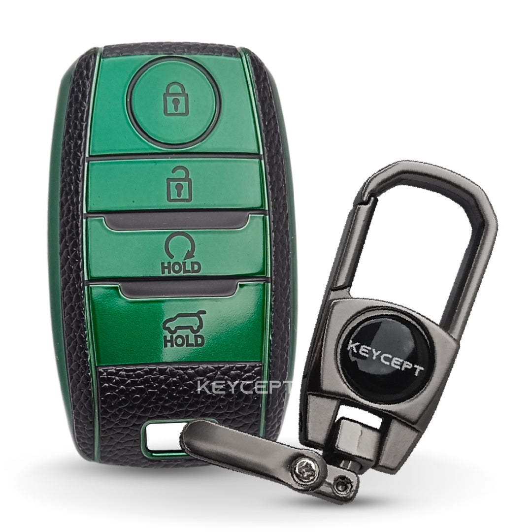 Kia TPU Leather Key Cover with Keychain. (Type 2)
