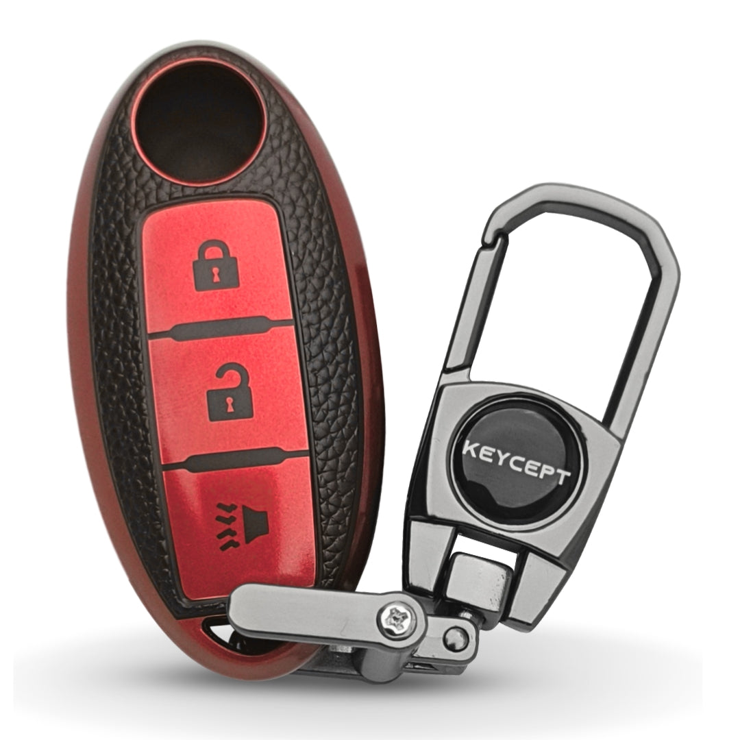 Nissan TPU Leather Key Cover with Keychain. (Type 2)