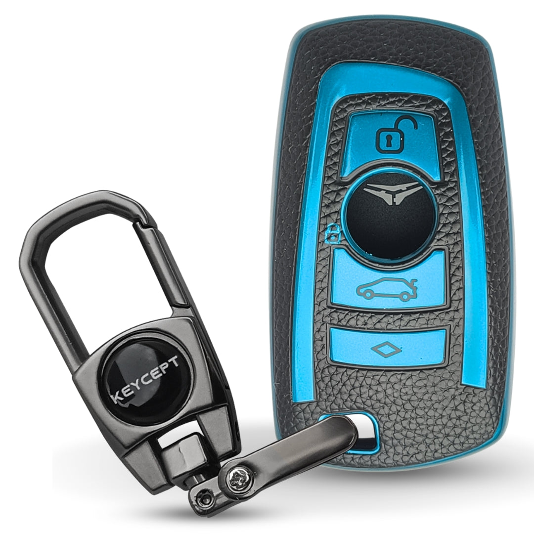 BMW TPU Leather Key Cover With Keychain. (Type 2)