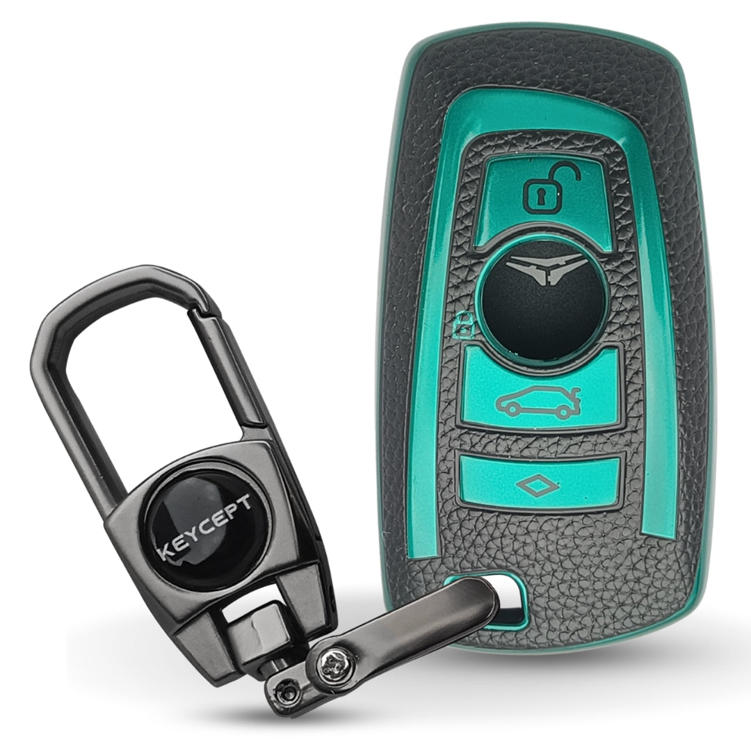 BMW TPU Leather Key Cover With Keychain. (Type 2)