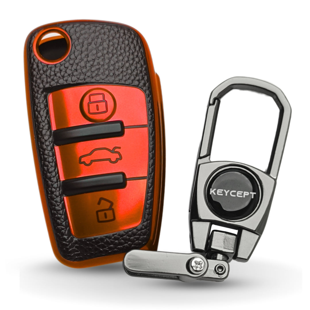 Audi TPU Leather Key Cover With Keychain. (Type 2)