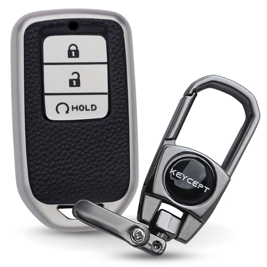 Keycept TPU Leather Car Key Cover for Honda City, Elevate, Civic, Jazz, Brio, Amaze, CR-V, WR-V, BR-V, Mobilio, Accord 3 Button Smart Key with keychain (Type K2)