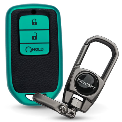 Keycept TPU Leather Car Key Cover for Honda City, Elevate, Civic, Jazz, Brio, Amaze, CR-V, WR-V, BR-V, Mobilio, Accord 3 Button Smart Key with keychain (Type K2)