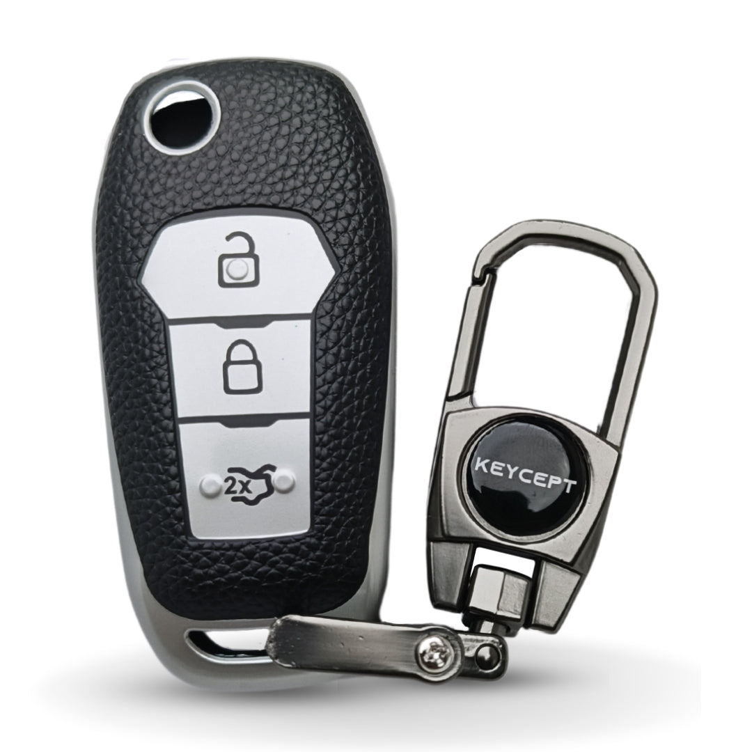 Ford TPU Leather Key Cover with Keychain. (Type 2)
