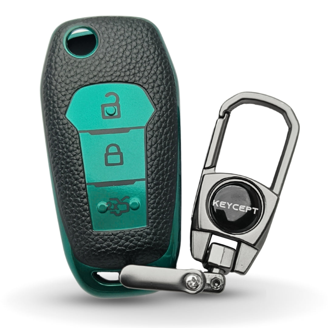 Ford TPU Leather Key Cover with Keychain. (Type 2)