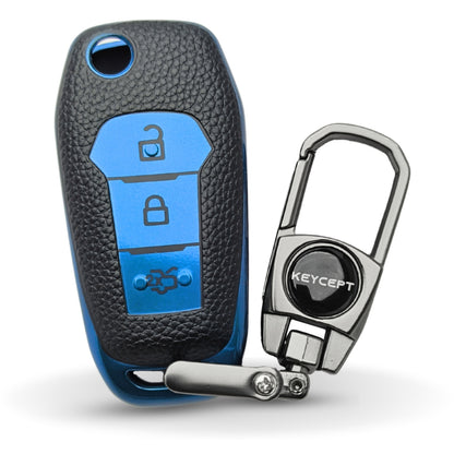 Ford TPU Leather Key Cover with Keychain. (Type 2)