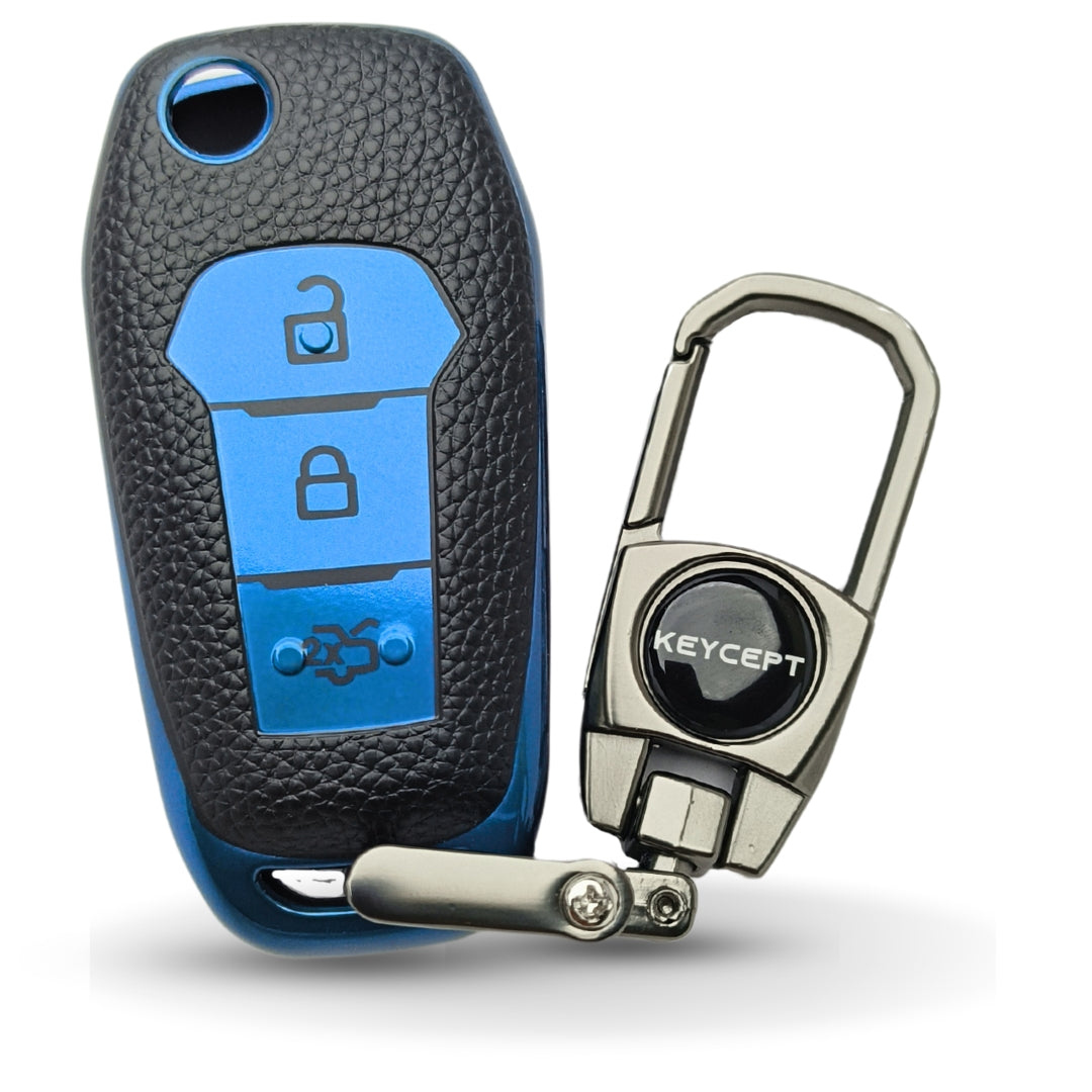 Ford TPU Leather Key Cover with Keychain. (Type 2)