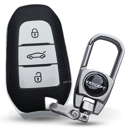 Citroen TPU Leather Key Cover with Keychain. (Type 2)