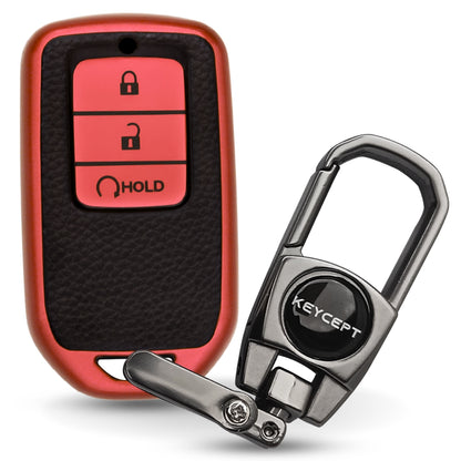 Keycept TPU Leather Car Key Cover for Honda City, Elevate, Civic, Jazz, Brio, Amaze, CR-V, WR-V, BR-V, Mobilio, Accord 3 Button Smart Key with keychain (Type K2)
