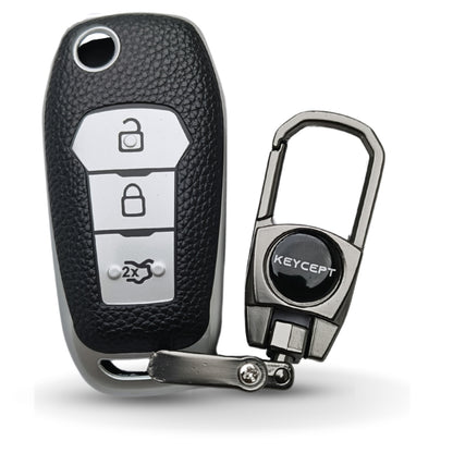 Ford TPU Leather Key Cover with Keychain. (Type 2)