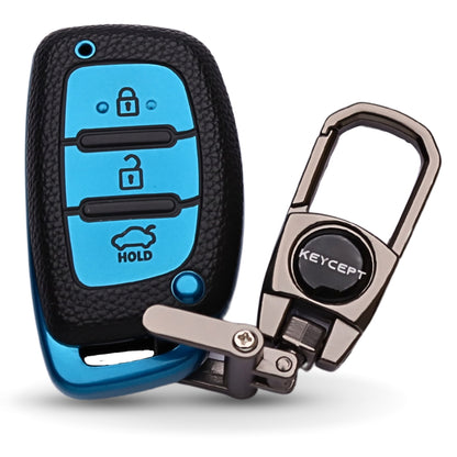 TPU Leather Key Cover Suitable for Hyundai Grand i10 Nios | Venue | i20 | Aura | Creta | Elantra 3 Button Smart Key with Keychain 2