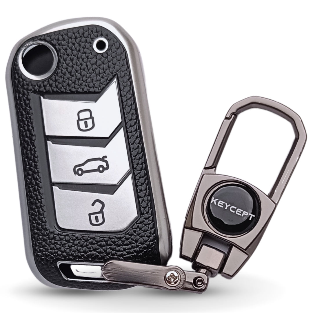 TPU Leather Car Key Cover For Mahindra 3XO, Thar, Scorpio, TUV 