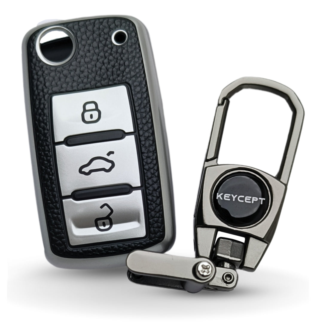 Skoda/ Volkswagen TPU Leather Key Cover with Keychain. (Type 2)