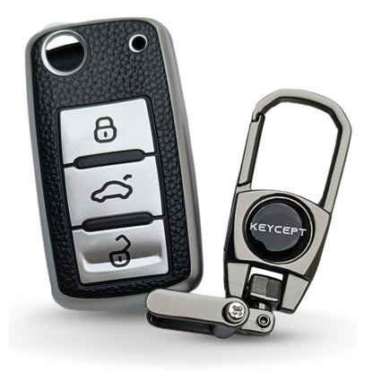 Skoda/ Volkswagen TPU Leather Key Cover with Keychain. (Type 2)