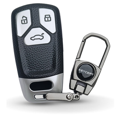 TPU Leather Key Cover Compatible for Audi A4 | S4 | B7 | B8 | A6 | A5 | A7 | A8 | Q5 | S5 | S6 | Q7 3 button smart with Keychain 2