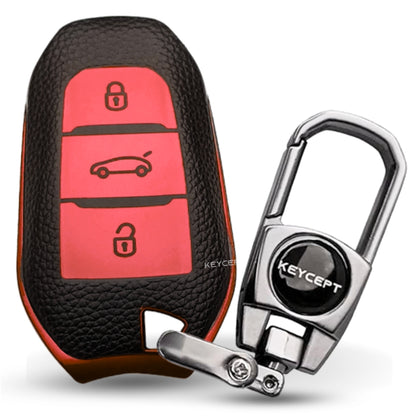 Citroen TPU Leather Key Cover with Keychain. (Type 2)