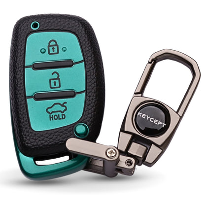 TPU Leather Key Cover Suitable for Hyundai Grand i10 Nios | Venue | i20 | Aura | Creta | Elantra 3 Button Smart Key with Keychain 2