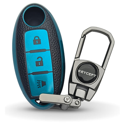 TPU Leather Key Cover for Nissan Micra | Sunny | Teana | Magnite 3 button Smart Key with Keychain 2