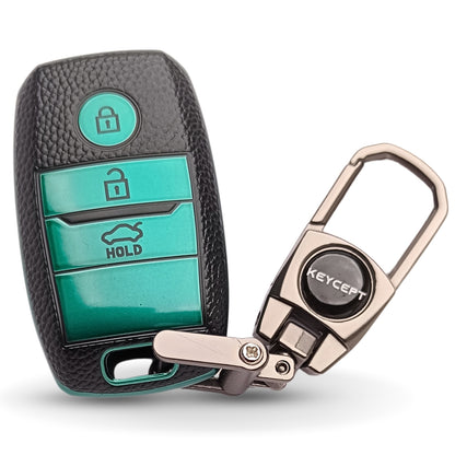 Kia TPU Leather Key Cover with Keychain. (Type 2)