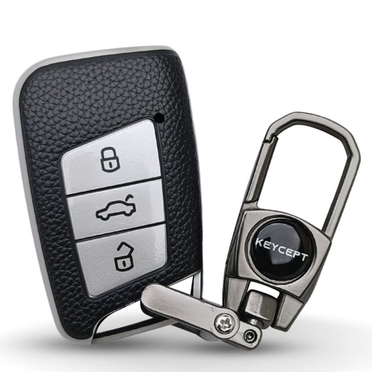 Skoda/Volkswagen TPU Leather Key Cover with Keychain. (Type 2)