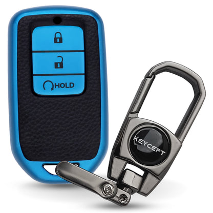 Keycept TPU Leather Car Key Cover for Honda City, Elevate, Civic, Jazz, Brio, Amaze, CR-V, WR-V, BR-V, Mobilio, Accord 3 Button Smart Key with keychain (Type K2)