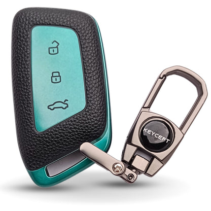 TPU Leather Key Cover Compatible with  MG Hector | Astor | Gloster 3 button Smart Key with Keychain 2.