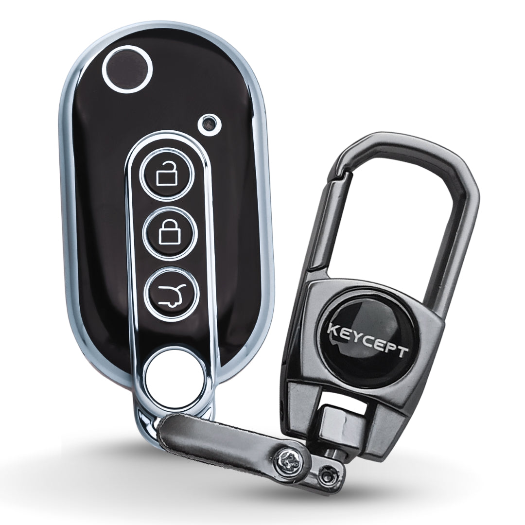 Keycept Silver Line TPU Car Key Cover for MG Comet EV Electric 3 Button Flip Key with keychain (Type K2)