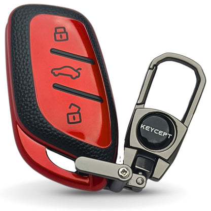 TPU Leather Key Cover Compatible for MG ZS | EV | Astor 3 button Smart Key with Keychain 2