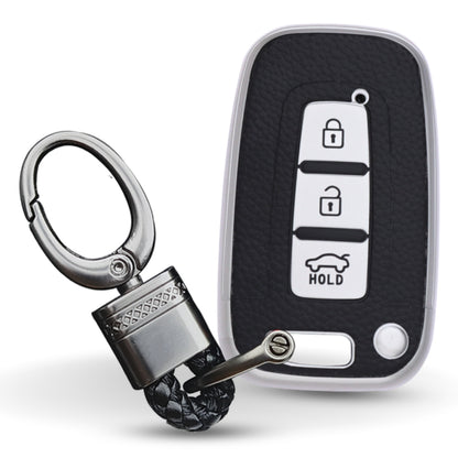 TPU Leather Key Cover For Hyundai Elantra, Old Verna, Old i20 Push Button Smart Key with Keychain.