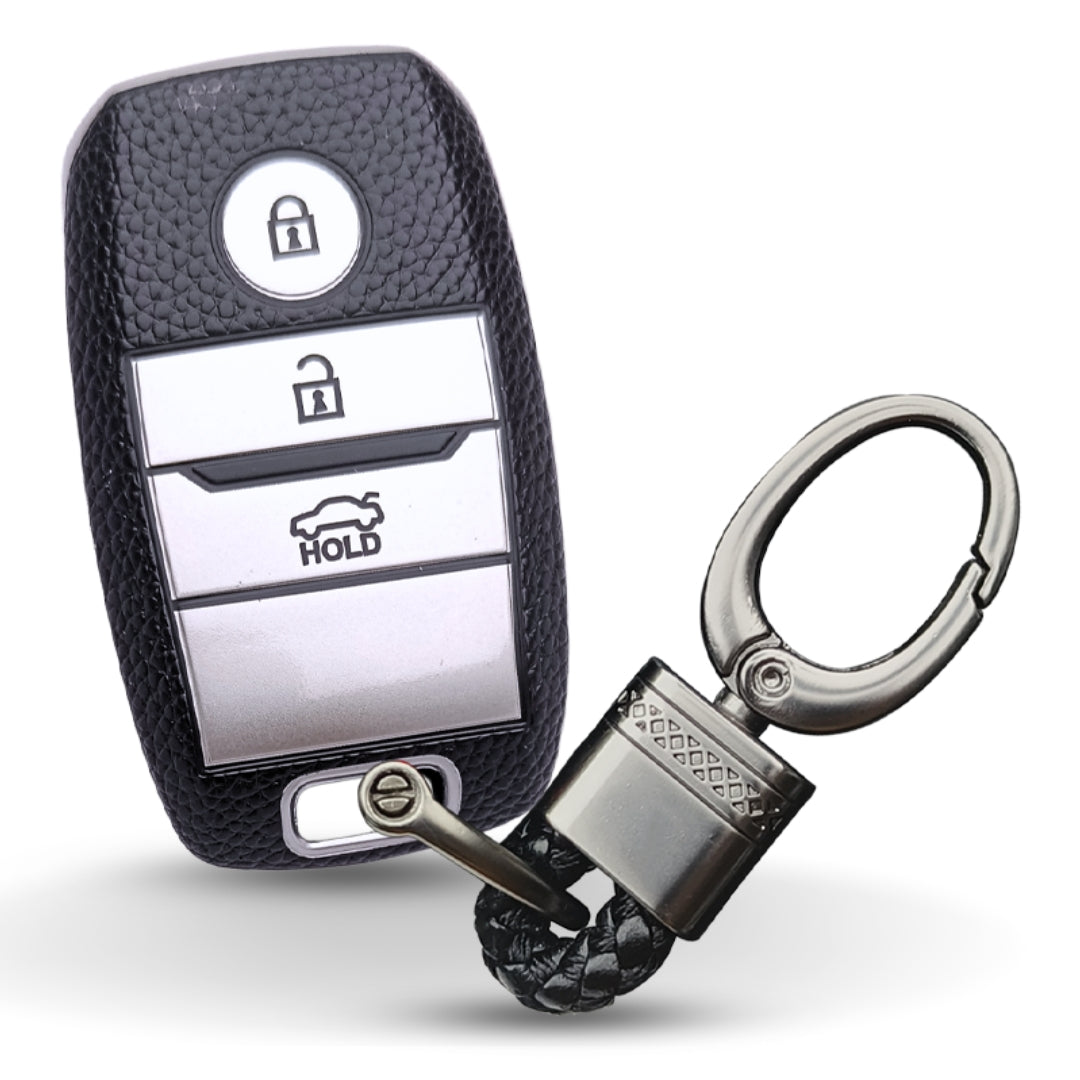 Kia TPU (Artificial) Leather Key Cover with Keychain. (Type 4)