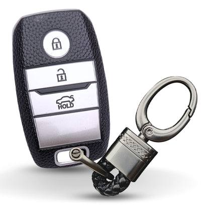 Kia TPU (Artificial) Leather Key Cover with Keychain. (Type 4)