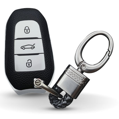 Citroen TPU (Artificial) Leather Key Cover with Keychain. (Type 4)