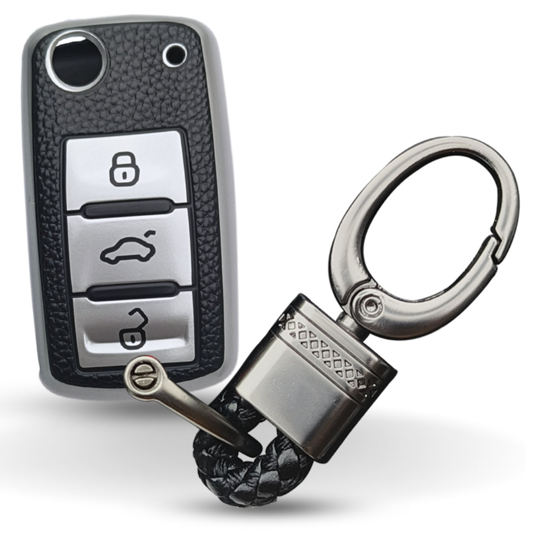 Skoda/ Volkswagen TPU (Artificial) Leather Key Cover with Keychain. (Type 4)