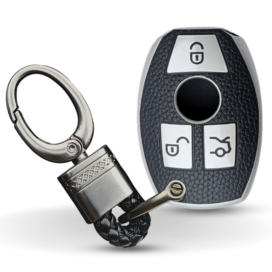 Mercedes Benz TPU (Artificial) Leather Key Cover with Keychain. (Type 4)