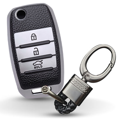 Kia TPU (Artificial) Leather Key Cover with Keychain. (Type 4)